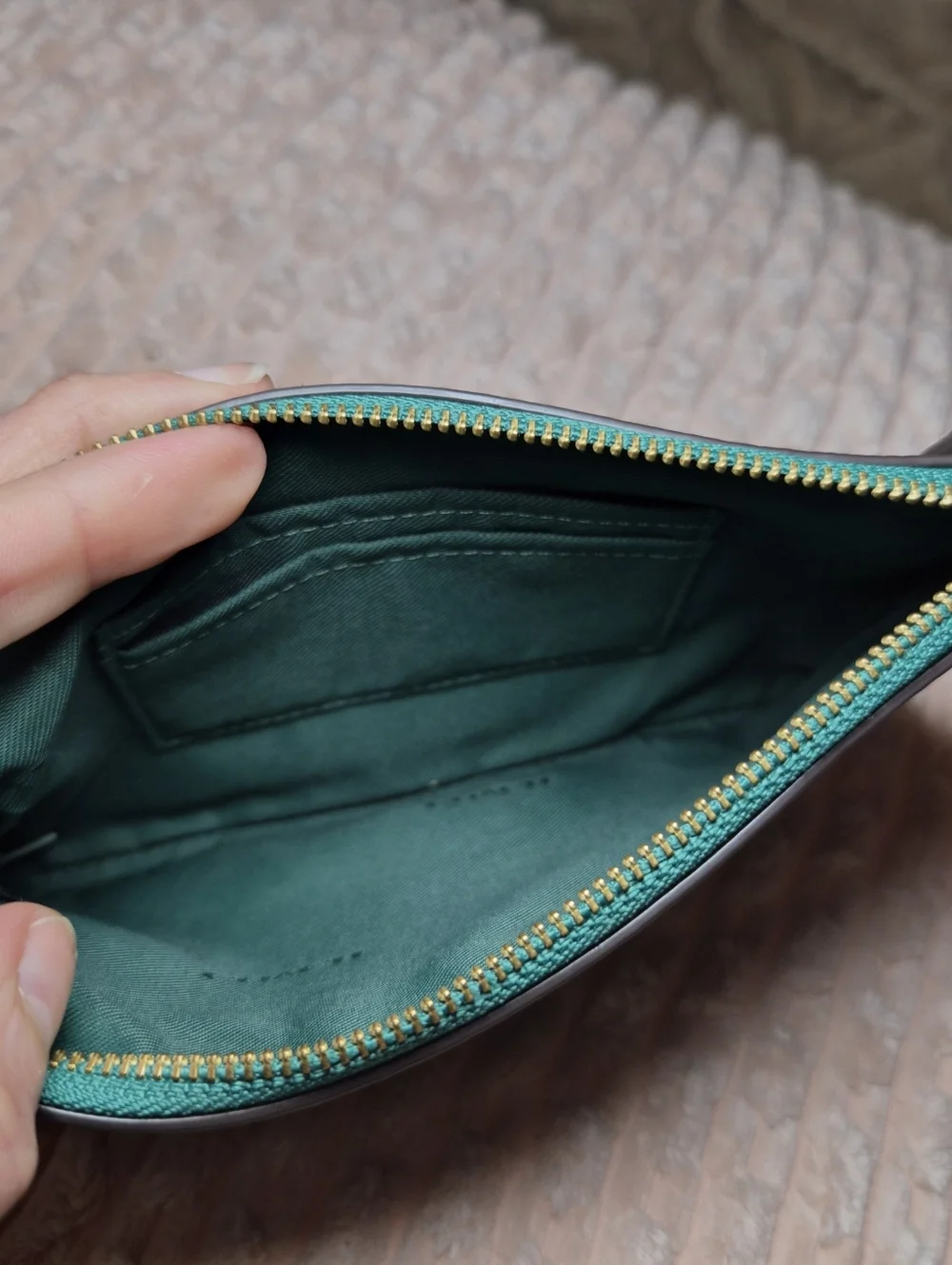 COACH Polished Pebble Leather Small Wristlet - Teal / Green